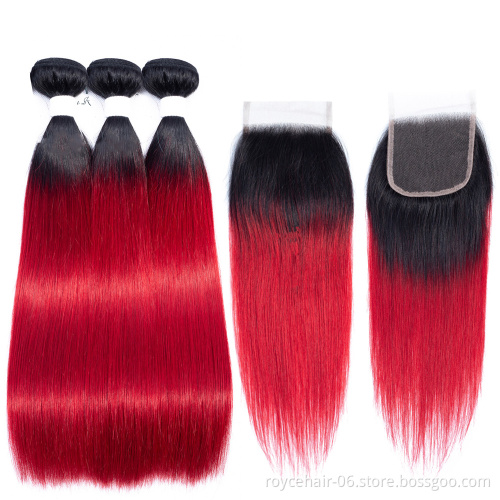 Royce 10A 11A Grade Raw Virgin Indian Temple Hair Ombre Colors 100% Human Hair bundles with Closure